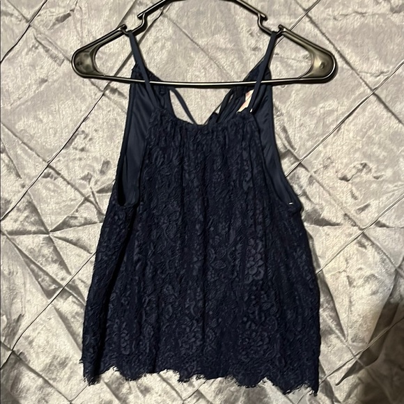 No Boundaries Tops - No Boundaries Dark Blue Lace Tank Top